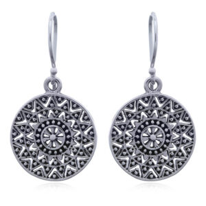 A pair of 925 silver sun mandala dangle earrings