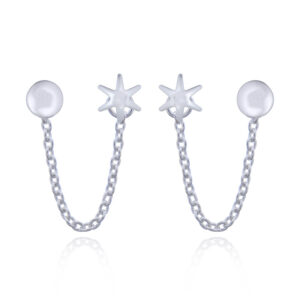 A pair of double stud full moon and star 925 silver earrings