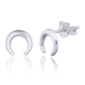 A pair of minimalist 925 silver crescent moon stud earrings