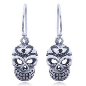 A pair of heart nose skull silver dangle earrings