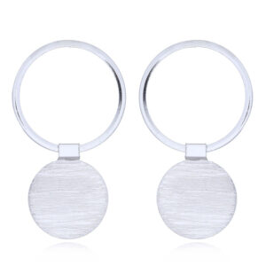 A pair of open circle and hinged brushed silver disc studs