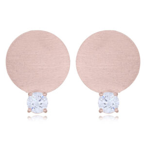 A pair of brushed rose gold plated disc cz stud earrings
