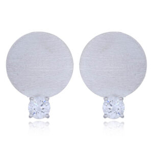 A pair of brushed 925 silver disc cz stud earrings