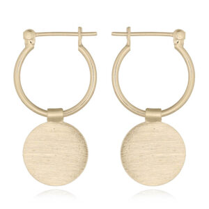 A pair of gold plated silver hoop earrings brushed disc