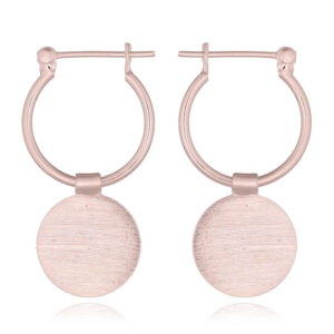 A pair of rose gold plated silver hoop earrings brushed disc