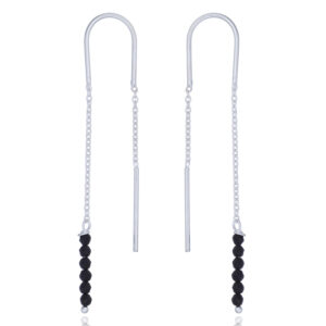 A pair of black agate beads silver chain thread earrings