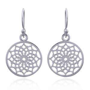 A pair of lotus flower mandala 925 silver earrings