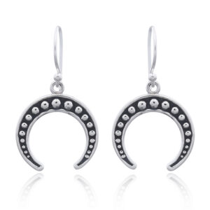 A pair of beaded crescent moon oxidized silver earrings