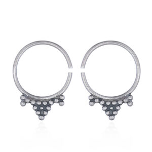 A pair of angular beads silver circle drop earrings