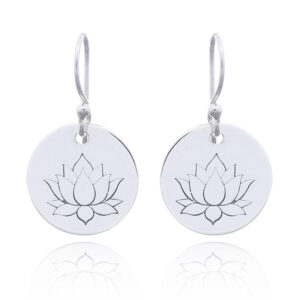 A pair of sterling silver lotus disc dangle earrings