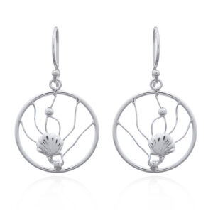 A pair of seashell in wire ocean wave silver earrings