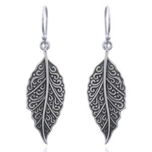 A pair of angular antiqued leaf silver dangle earrings