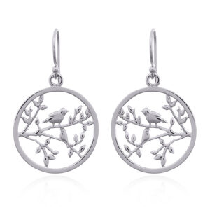 A pair of nightingale bird in tree sterling silver earrings