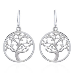 A pair of puffy leaf in sterling silver tree of life dangle earrings