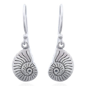 A pair of spiral shark eye shell 925 silver dangle earrings
