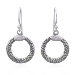 A pair of 925 silver snake in circle twirl dangler earrings