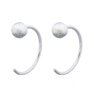 A pair of sterling silver ball huggie drop earrings