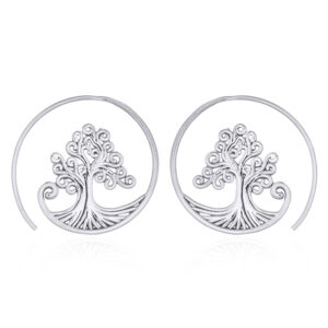 A pair of silver spiral tree of life drop earrings