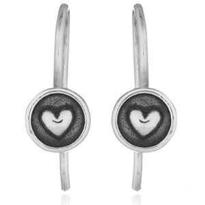 A pair of oxidized silver drop earrings embossed heart