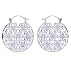 A pair of silver honeycomb grid hoop earrings
