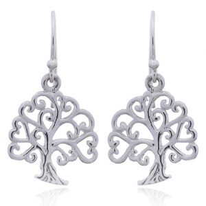 A pair of silver tree of life danglers curly branches