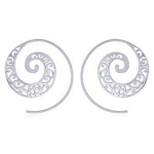A pair of silver spiral earrings organic pattern of lines