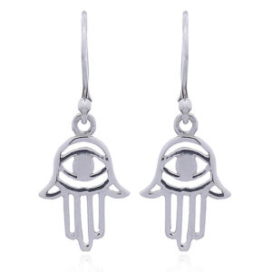 A pair of 925 silver hamsa dangle earrings evil eye