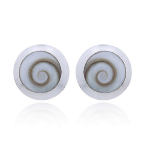 A pair of round sterling silver shiva eye shell stud earrings