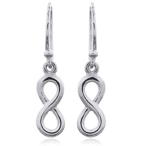 A pair of tiny plain sterling silver infinity dangle earrings