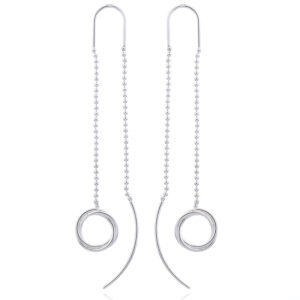 A pair of sterling silver intertwined circle and arc threader earrings