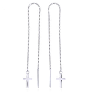 A pair of christian cross sterling silver threader earrings