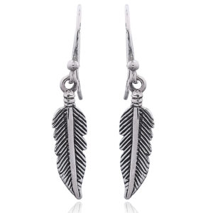 A pair of wholesale silver feather dangle earrings