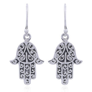 A pair of hamsa antiqued sterling silver dangle earrings