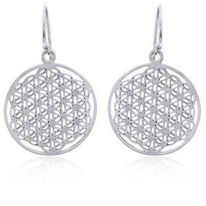 A pair of silver flower of life dangle earrings