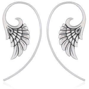 A pair of spread out silver wing drop earrings