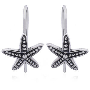 A pair of dotted starfish silver drop earrings