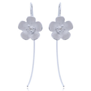 A pair of daisy flower silver long drop earrings