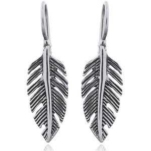 A pair of angular 925 silver feather drop earrings