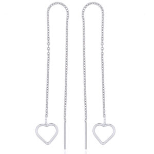 A pair of neat open heart sterling silver threader earrings