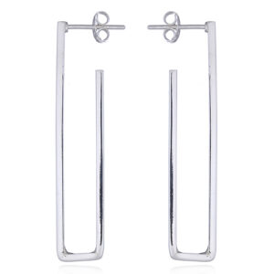 A pair of sterling silver stud earrings rectangular fine shiny lines