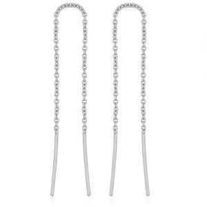 A pair of silver threader earrings wire on gorgeously long spiga chains