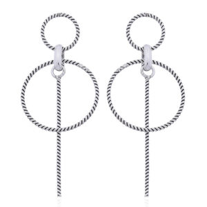 A pair of double open circle silver studs twisted rope