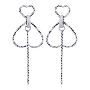 A pair of double open heart silver studs twisted rope