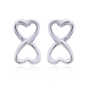 A pair of cast sterling silver infinity love stud earrings