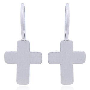 A pair of brushed 925 silver sterling silver cross drop earrings