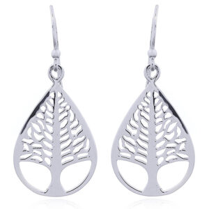 A pair of tree of life teardrop 925 silver earrings