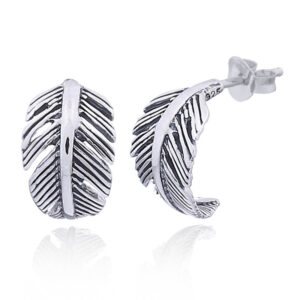 A pair of curled feather silver stud earrings