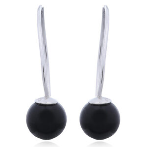 A pair of 925 silver black agate earrings cute beads stick hangers