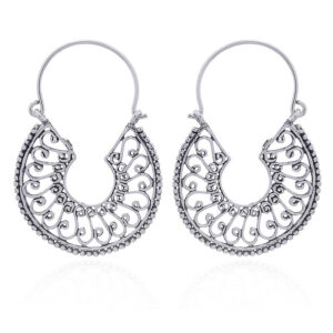 A pair of delicate round ajoure silver designer hoop earrings