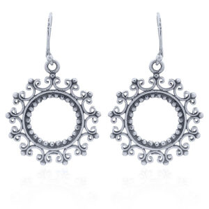 A pair of ajoure silver stylized sun chic vintage style dangle earrings